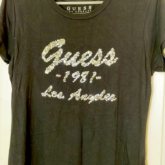 GUESS Sequins Logo Black Dress Size Large - Picture 3 of 5